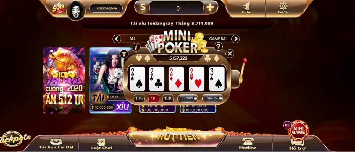 Một số lệnh nút quan trọng khi chơi mini poker