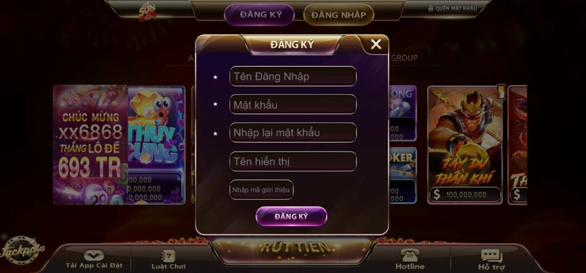 Tiến hành đăng ký tài khoản game Sunwin